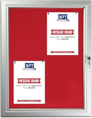 M&T Displays Enclosed Lockable Felt Bulletin Showboard 19.49x26.18 Inches Silver Aluminum 4X(8.5x11) Outdoor Noticeboard for Office School Classroom Hospital Commercial Use