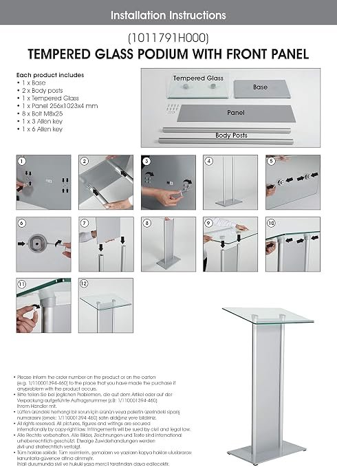 M&T Displays Tempered Clear Glass Conference Podium Stand with Aluminum Front Panel Silver Aluminum Body and Base 43.9 Inch Height Floor Standing Lectern Pulpit Desk for Classroom Church - Image 5