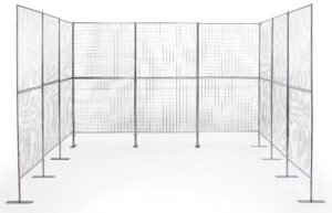 Art Display Grid, V-Shaped, (4) 3' x 3' Panels, Iron Mesh - Silver