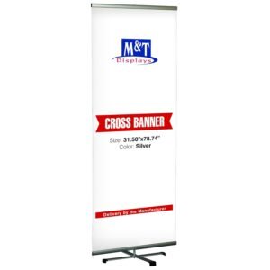 Cross Single banner adjustable height 31.5" Reusable Banner Travel Display 31-1/2" Poster Size Silver Anodized Aluminium, Telescopic Pipe (One)