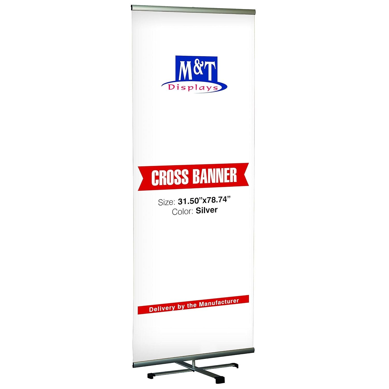 Cross Single banner adjustable height 31.5" Reusable Banner Travel Display 31-1/2" Poster Size Silver Anodized Aluminium, Telescopic Pipe (One)