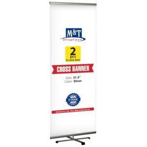 Cross Single Banner Adjustable Height Banner 31.5" Reusable Banner Travel Display 31-1/2" Poster Size Silver Anodized Aluminium, Telescopic Pipe (Two)