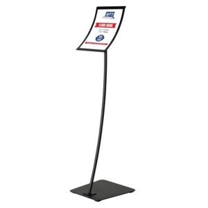 M&T Displays 11x17 inch Pedestal Curved Arc Menu Brochure Holder Magnetic Poster Frame Black Floor Standing Aluminum for Business Restaurant Cafe Hotel