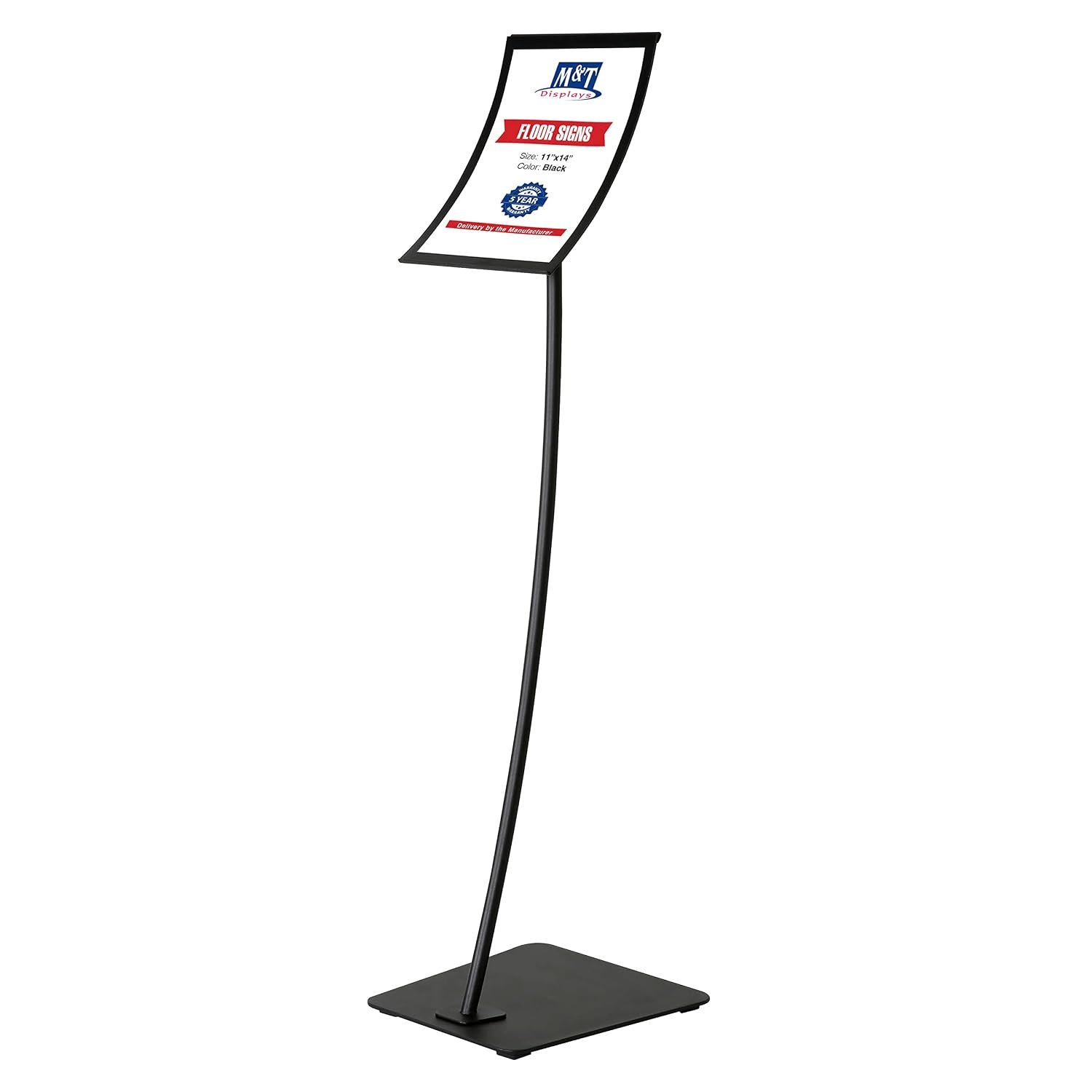 M&T Displays 11x17 inch Pedestal Curved Arc Menu Brochure Holder Magnetic Poster Frame Black Floor Standing Aluminum for Business Restaurant Cafe Hotel