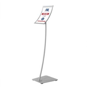 M&T Displays 11x17 inch Pedestal Curved Arc Menu Brochure Holder Magnetic Poster Frame Gray Floor Standing Aluminum for Business Restaurant Cafe Hotel