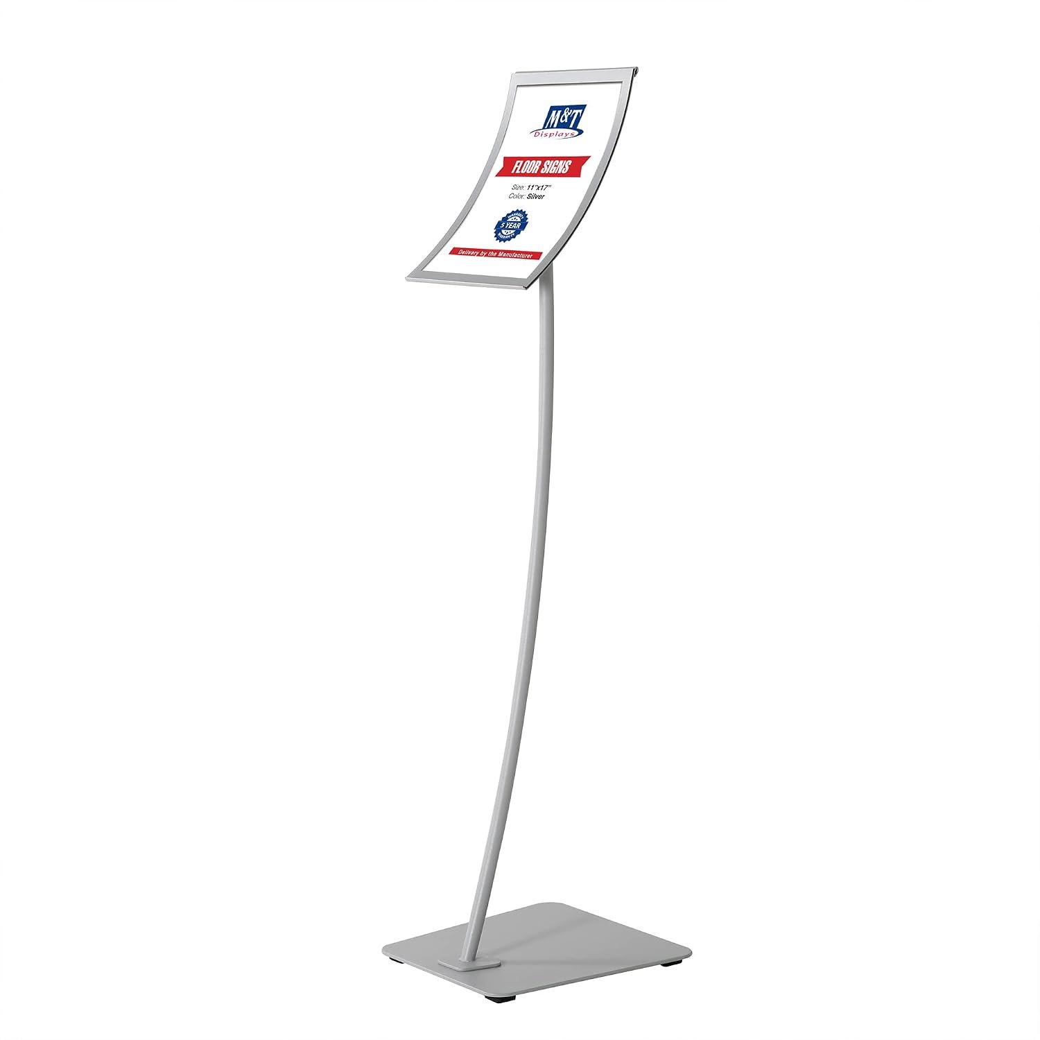 M&T Displays 11x17 inch Pedestal Curved Arc Menu Brochure Holder Magnetic Poster Frame Gray Floor Standing Aluminum for Business Restaurant Cafe Hotel