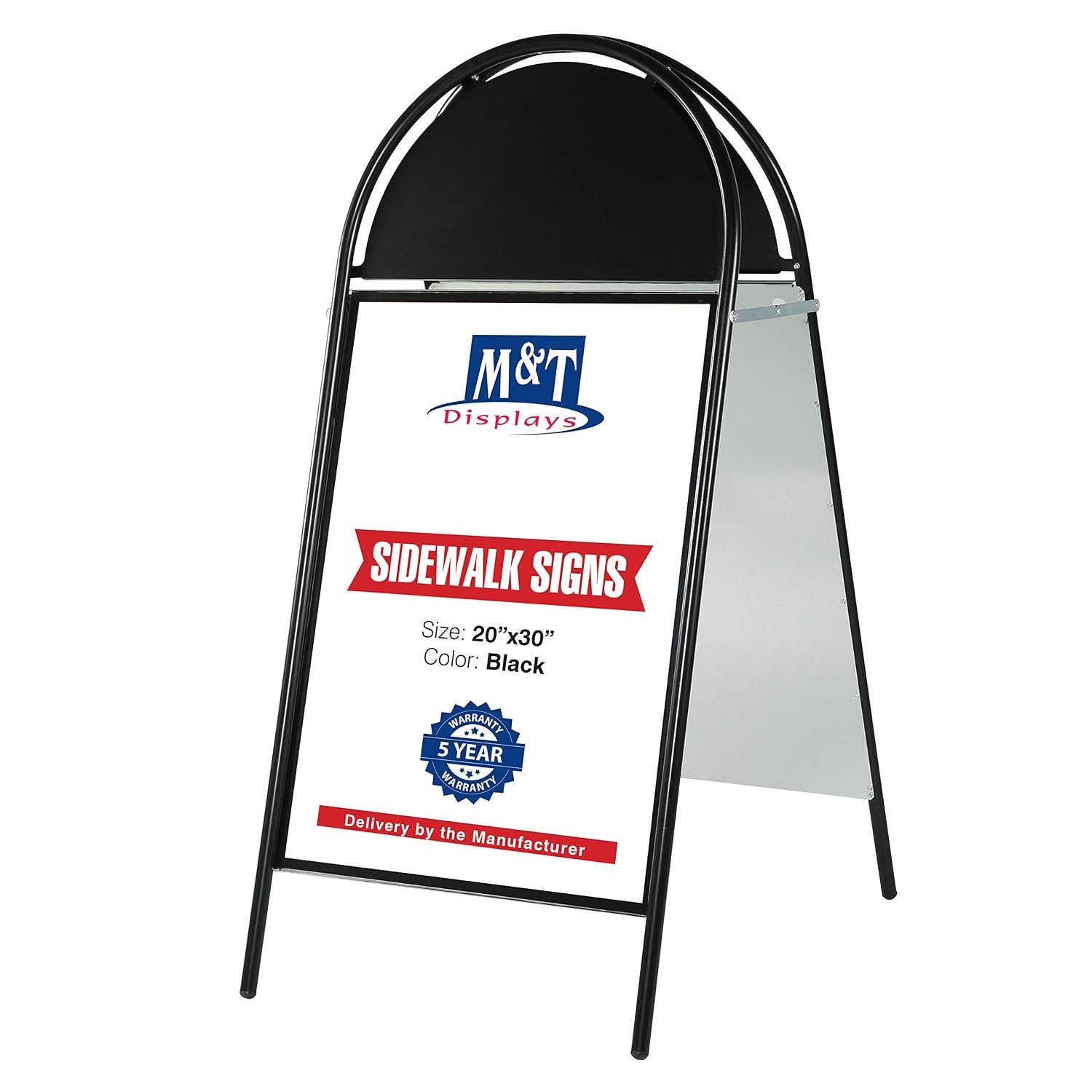 M&T Displays 20x30 Double Sided Sandwich Board – Folding Black Aluminum A-Frame Sidewalk Sign with Magnetic Covers & Header, Outdoor Restaurant Menu Board, Pavement Advertising...