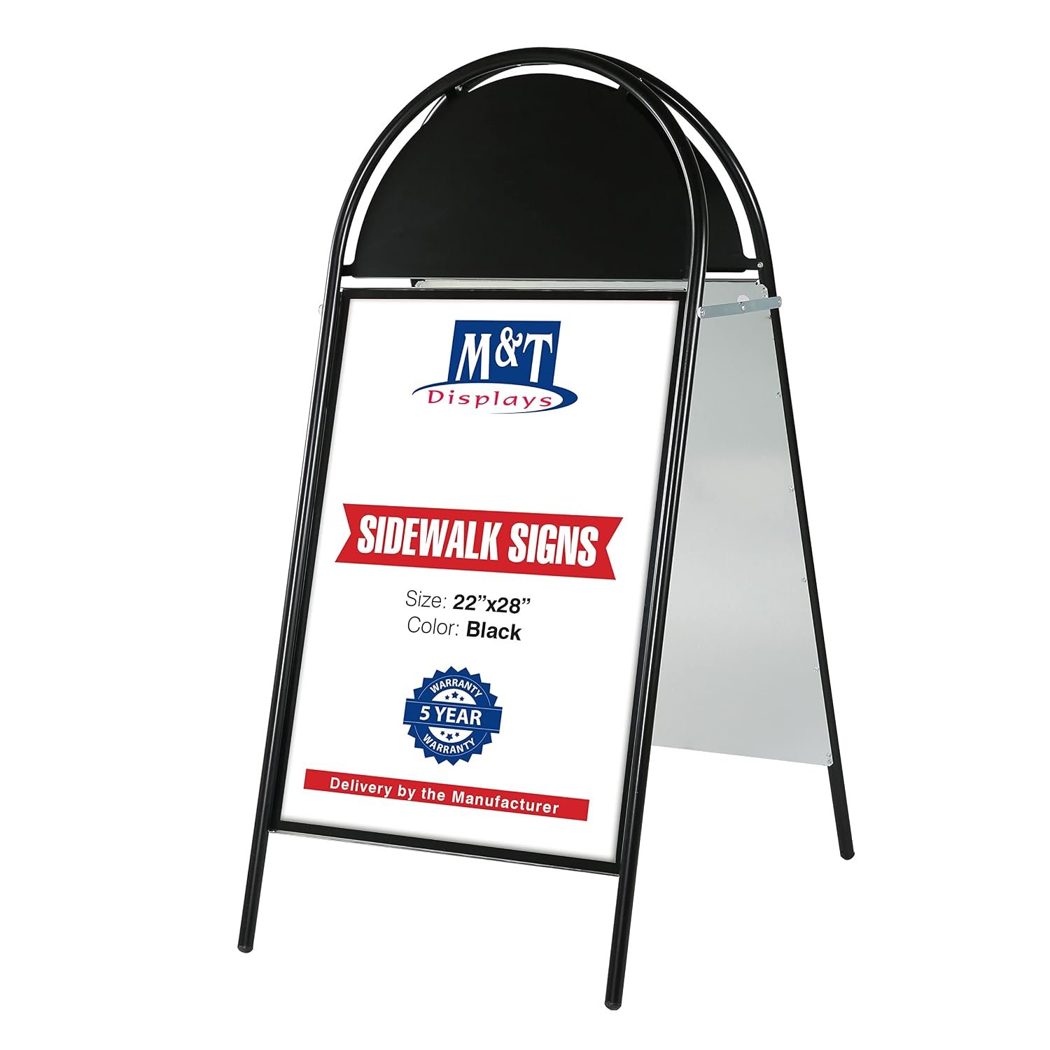 M&T Displays 22x28 Double Sided Sandwich Board – Folding Black Aluminum A-Frame Sidewalk Sign with Magnetic Covers & Header, Outdoor Restaurant Menu Board, Pavement Advertising...