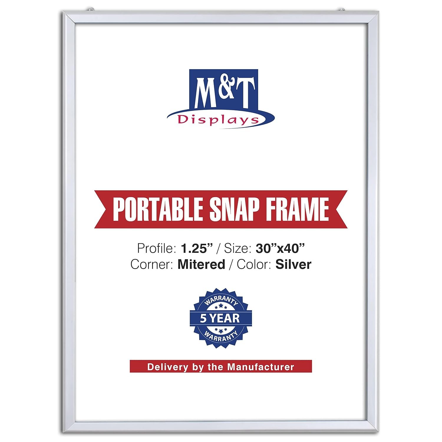 M&T Displays 30x40 Picture Frame, Large Wall Mount Display, Poster & Picture Frame Display, Modern Design, 30 x 40 Inch Frames - Silver, 1.25" Aluminum Profile