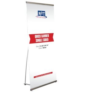 M&T Displays 31.50x78.74 inch L Shaped Floor Standing Quick Banner Stand with Carrying Bag for Convention Conference Trade Show Office Silver Anodized Aluminum Portrait Indoor