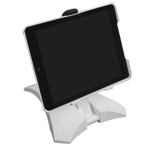 M&T Displays 360 Degree Rotating Mini Tablet Holder Stand – White ABS Plastic Desktop Mount, Supports Landscape and Portrait, Soft Protective Case, Adjustable Width 5.43–5.51...