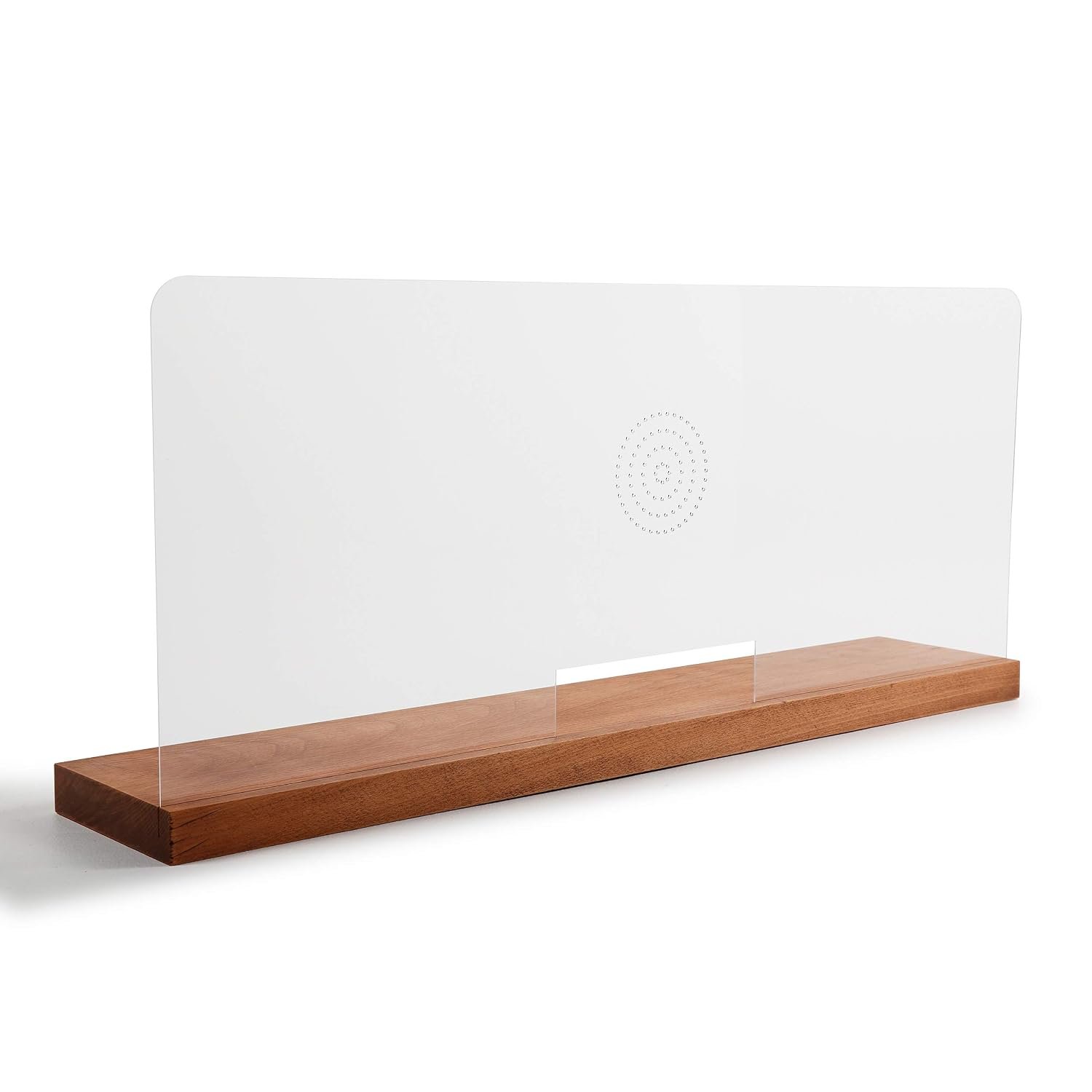 M&T Displays 39.37x17.02 Inch Countertop Divider Desk Separator Table Barrier Guard Screen Wooden Base Speaker Holes Paper Slot, Acrylic Protective Separation Screen Window...