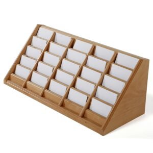 M&T Displays 5 Tiered Wooden Business Desk Card Holder 25 Pockets Natural Wood Desktop Organizer Table Top Decor Display Stand Sign Accessories for Office Restaurant Store Shop...