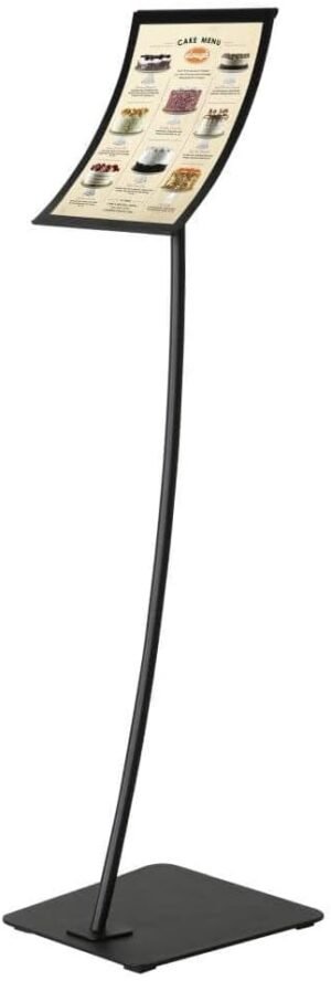 M&T Displays 8.5x11 inch Pedestal Curved Arc Menu Brochure Holder Magnetic Poster Frame Black Floor Standing Aluminum for Business Restaurant Cafe Hotel