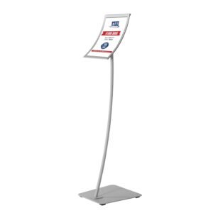 M&T Displays 8.5x11 inch Pedestal Curved Arc Menu Brochure Holder Magnetic Poster Frame Gray Floor Standing Aluminum for Business Restaurant Cafe Hotel