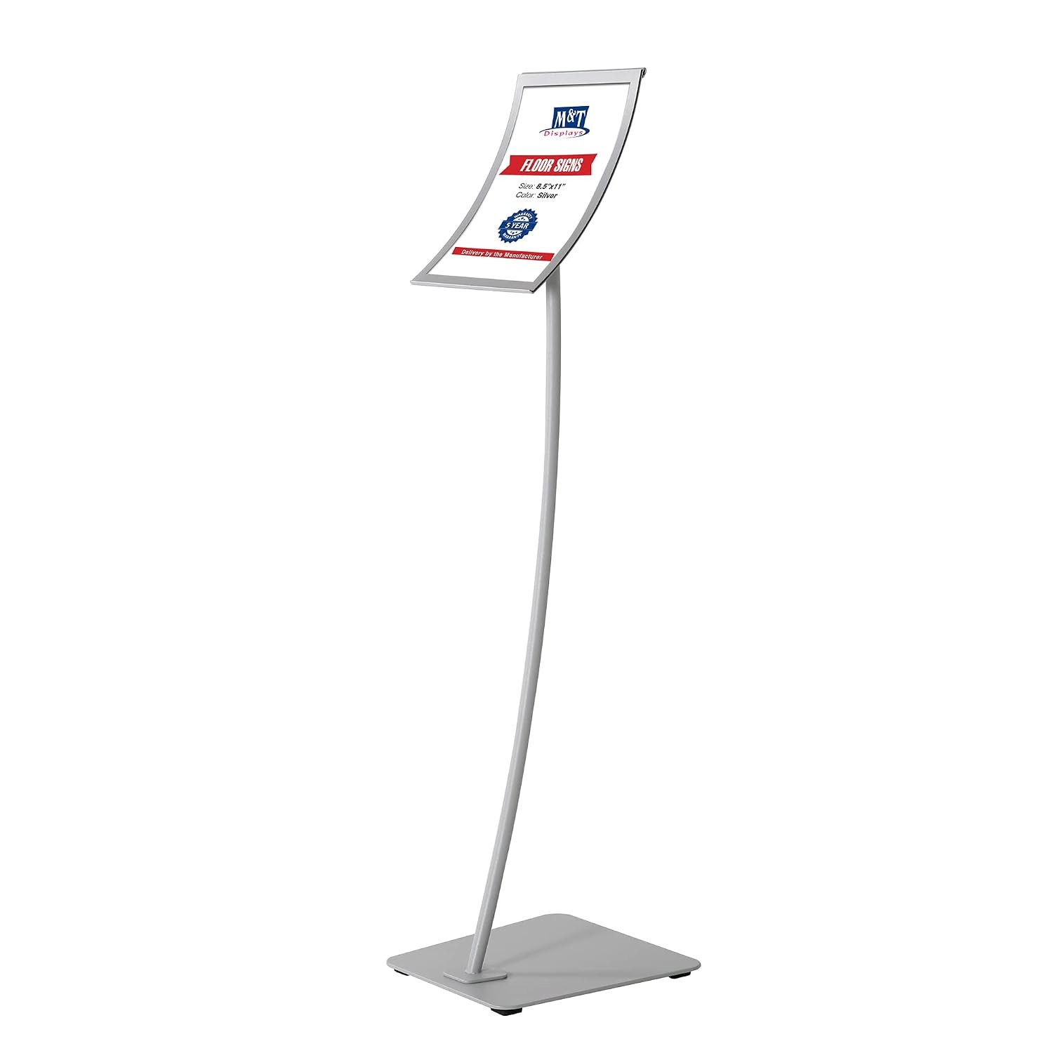 M&T Displays 8.5x11 inch Pedestal Curved Arc Menu Brochure Holder Magnetic Poster Frame Gray Floor Standing Aluminum for Business Restaurant Cafe Hotel