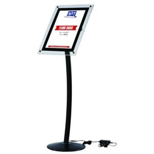 M&T Displays AcryLED Curved Menu Board 11x17 inch Black Pedestal Sign Holder Floor Standing Aluminum Edge Lit Sign Advertisement Holder for Commercial Restaurant Cafe Hotel