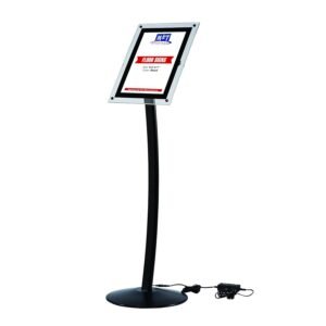 M&T Displays AcryLED Curved Menu Board 8.5x11 inch Black Pedestal Sign Holder Floor Standing Aluminum Edge Lit Sign Advertisement Holder for Commercial Restaurant Cafe Hotel