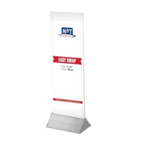 M&T Displays Adjustable Floor Easy Swap 11.8 inch Poster Width Aluminum Silver Base Double Sided Advertisement Document Brochure Sign Holder Portrait Indoor