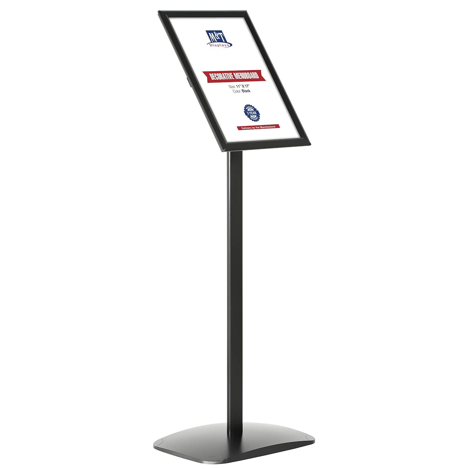 M&T Displays Advertising Restaurant Aluminum Sign Post, Black A3 11x17 Inch Poster Size, Mitred Corner, Landscape and Portrait Use, Reusable and Durable Message Board, Free...