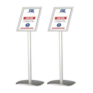 M&T Displays Advertising Restaurant Aluminum Sign Post, Silver A3 11x17 Inch Poster Size, Mitred Corner, Landscape and Portrait Use, Reusable and Durable Message Board, Free...