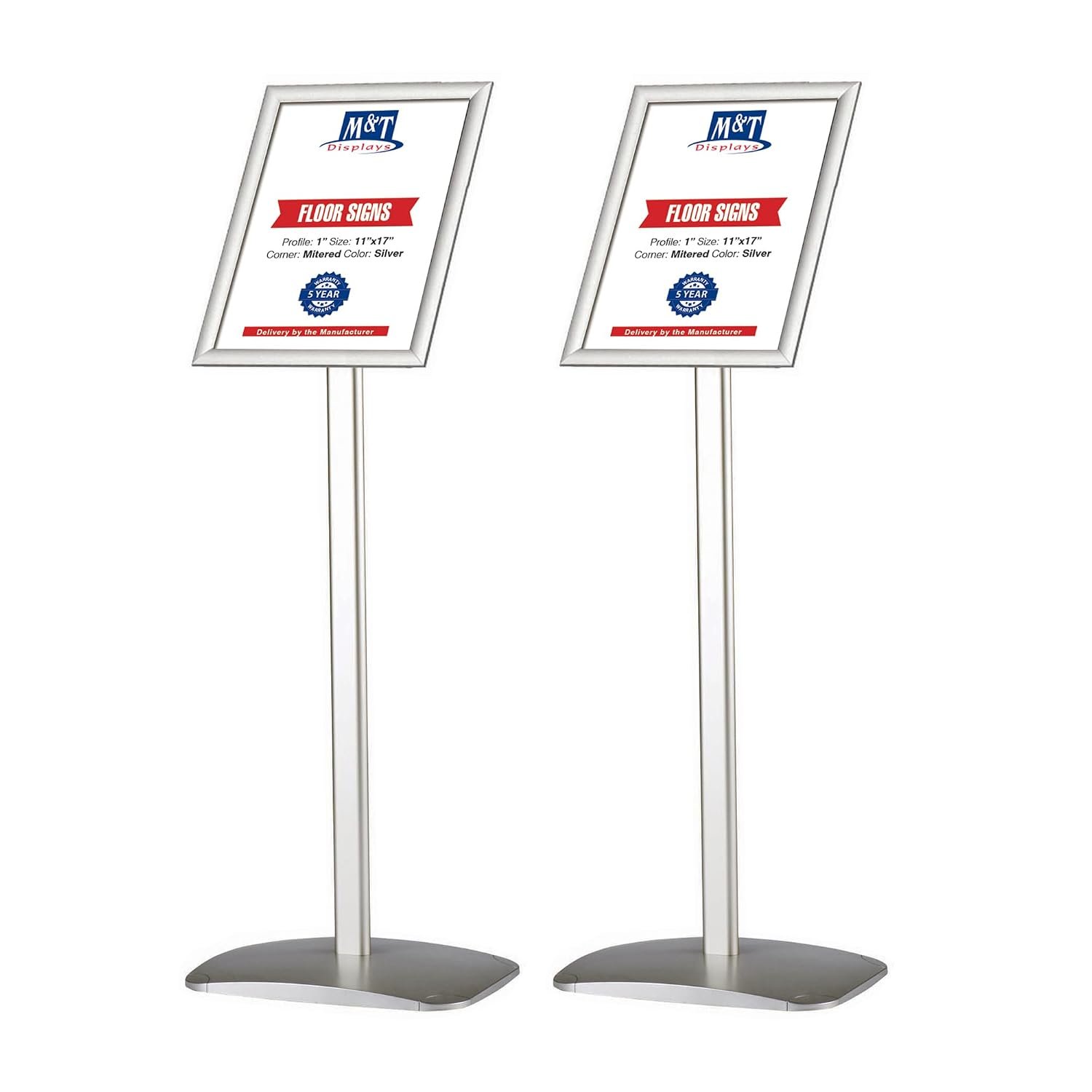 M&T Displays Advertising Restaurant Aluminum Sign Post, Silver A3 11x17 Inch Poster Size, Mitred Corner, Landscape and Portrait Use, Reusable and Durable Message Board, Free...
