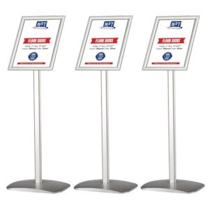 M&T Displays Advertising Restaurant Aluminum Sign Post, Silver A3 11x17 Inch Poster Size, Mitred Corner, Landscape and Portrait Use, Reusable and Durable Message Board, Free...