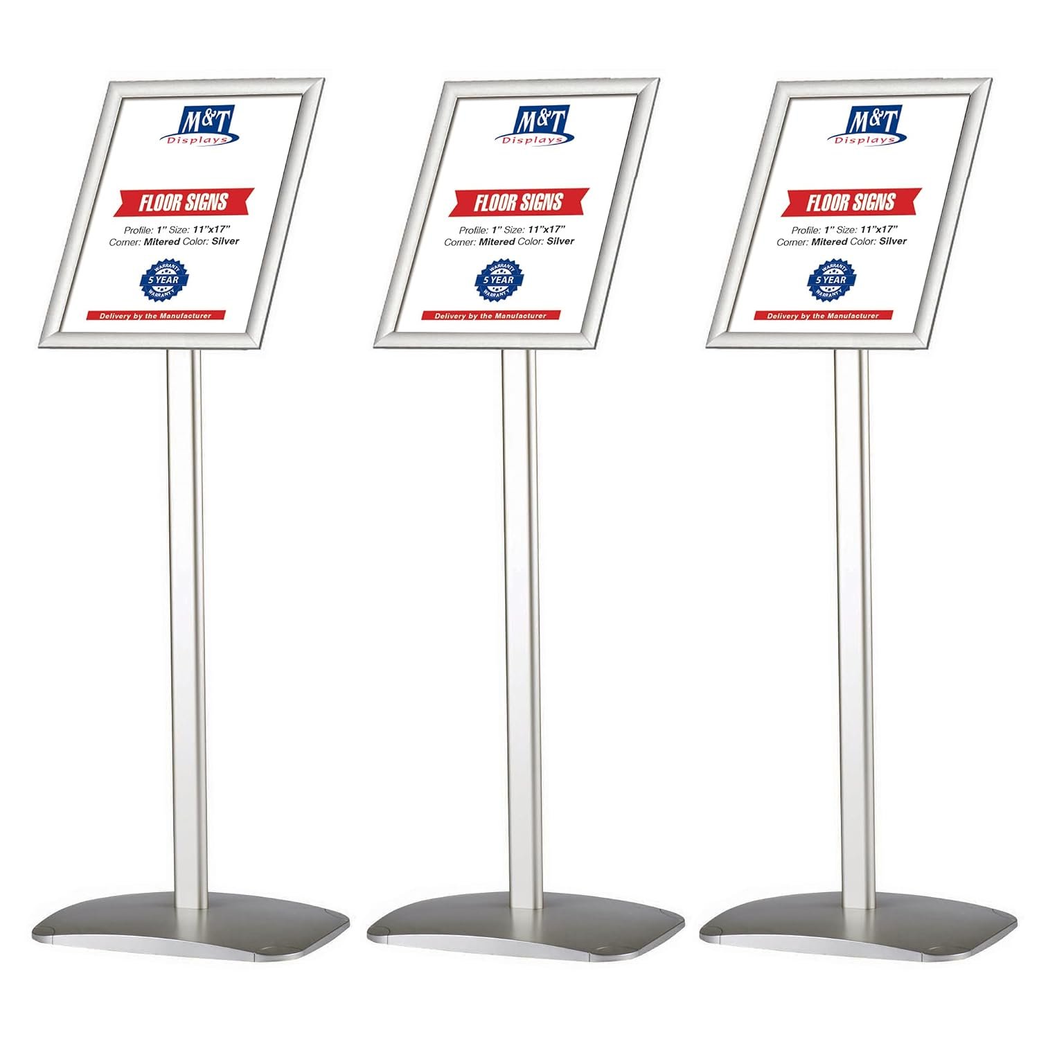 M&T Displays Advertising Restaurant Aluminum Sign Post, Silver A3 11x17 Inch Poster Size, Mitred Corner, Landscape and Portrait Use, Reusable and Durable Message Board, Free...