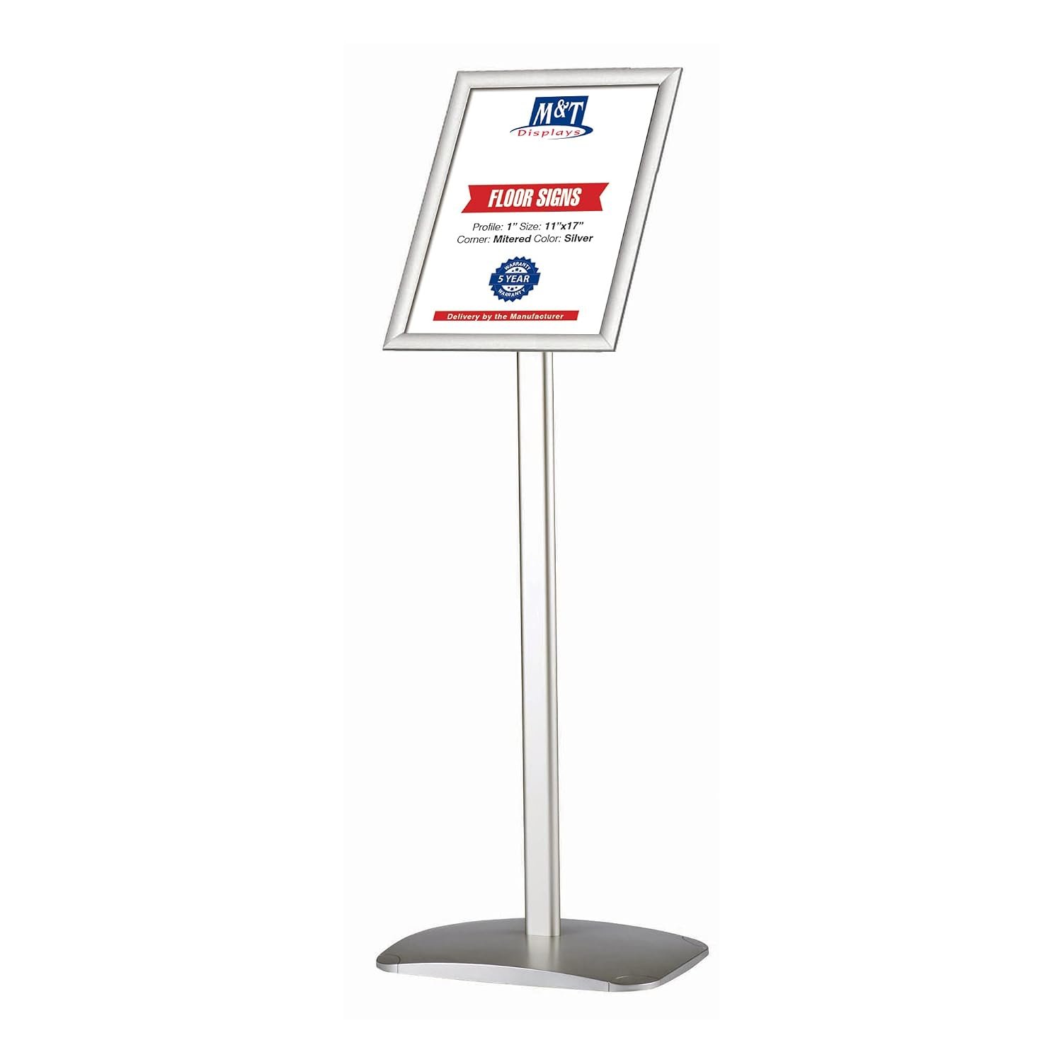 M&T Displays Advertising Restaurant Aluminum Sign Post, Silver A3 11x17 Inch Poster Size, Mitred Corner, Landscape and Portrait Use, Reusable and Durable Message Board, Free...