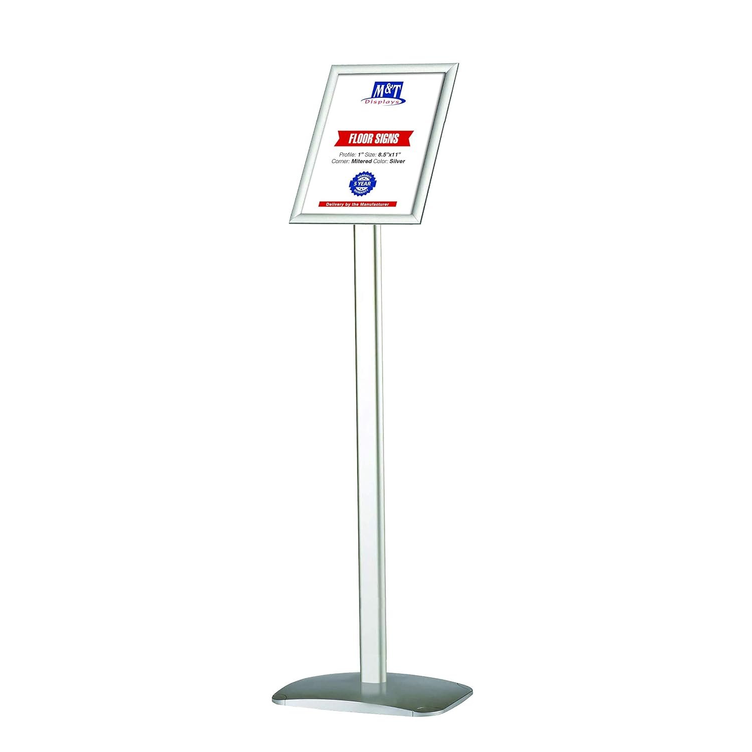 M&T Displays Advertising Restaurant Aluminum Sign Post, Silver A4 8.5x11 Inch Poster Size, Mitred Corner, Landscape and Portrait Use, Reusable and Durable Message Board, Free...