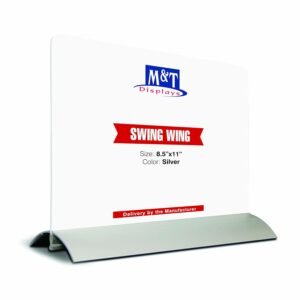 M&T Displays Advertising Silver Aluminum Base Swing Wing Sign Holder with Clear Acrylic Top 11x8.5 Inches For Office Home Classroom Hospital Commercial Use Landscape