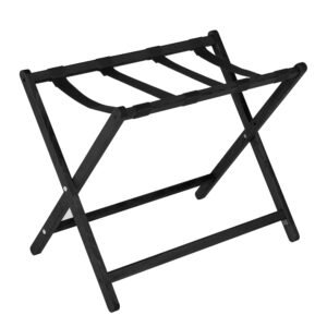 M&T Displays Beech Wood Folding Luggage Rack Travel Suitcase Stand with Woolen Strips for Home Hotel Gym Spa Guest Room 200 lbs Carriage Capacity Black 18x30 Inches