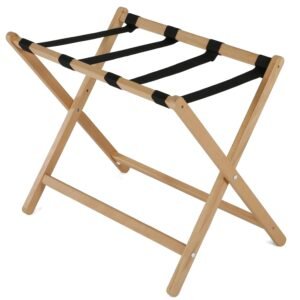 M&T Displays Beech Wood Folding Luggage Rack Travel Suitcase Stand with Woolen Strips for Home Hotel Gym Spa Guest Room 200 lbs Carriage Capacity Natural Wood 18x30 Inches