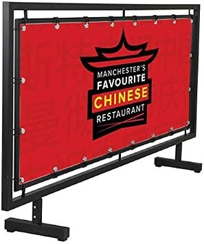 M&T Displays Black Steel Crowd Control Barrier 65x24–Floor Standing Advertising Fence with Vinyl Banner Holder, Movable Street Barrier for Restaurant, Cafe, Bar, Trade Shows,...