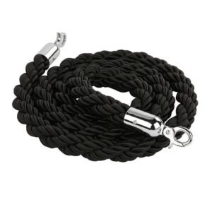 M&T Displays Black Twisted Stanchion Rope 78.74 inch (2 m) with Silver Look Stainless Steel Snap Hooks Hotel Red Carpet Barrier Queue Divider Conferance Enterance Crowd Control