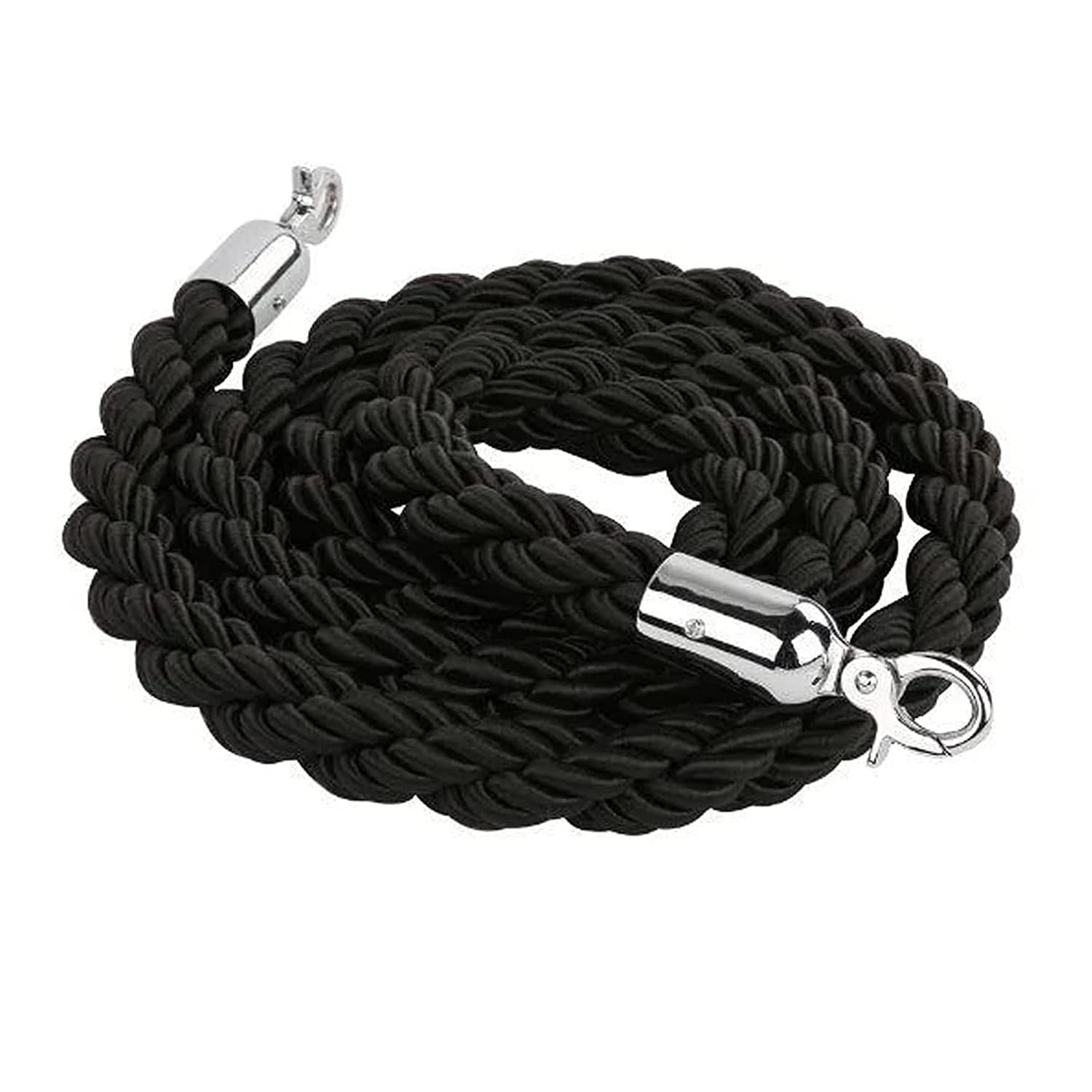 M&T Displays Black Twisted Stanchion Rope 78.74 inch (2 m) with Silver Look Stainless Steel Snap Hooks Hotel Red Carpet Barrier Queue Divider Conferance Enterance Crowd Control