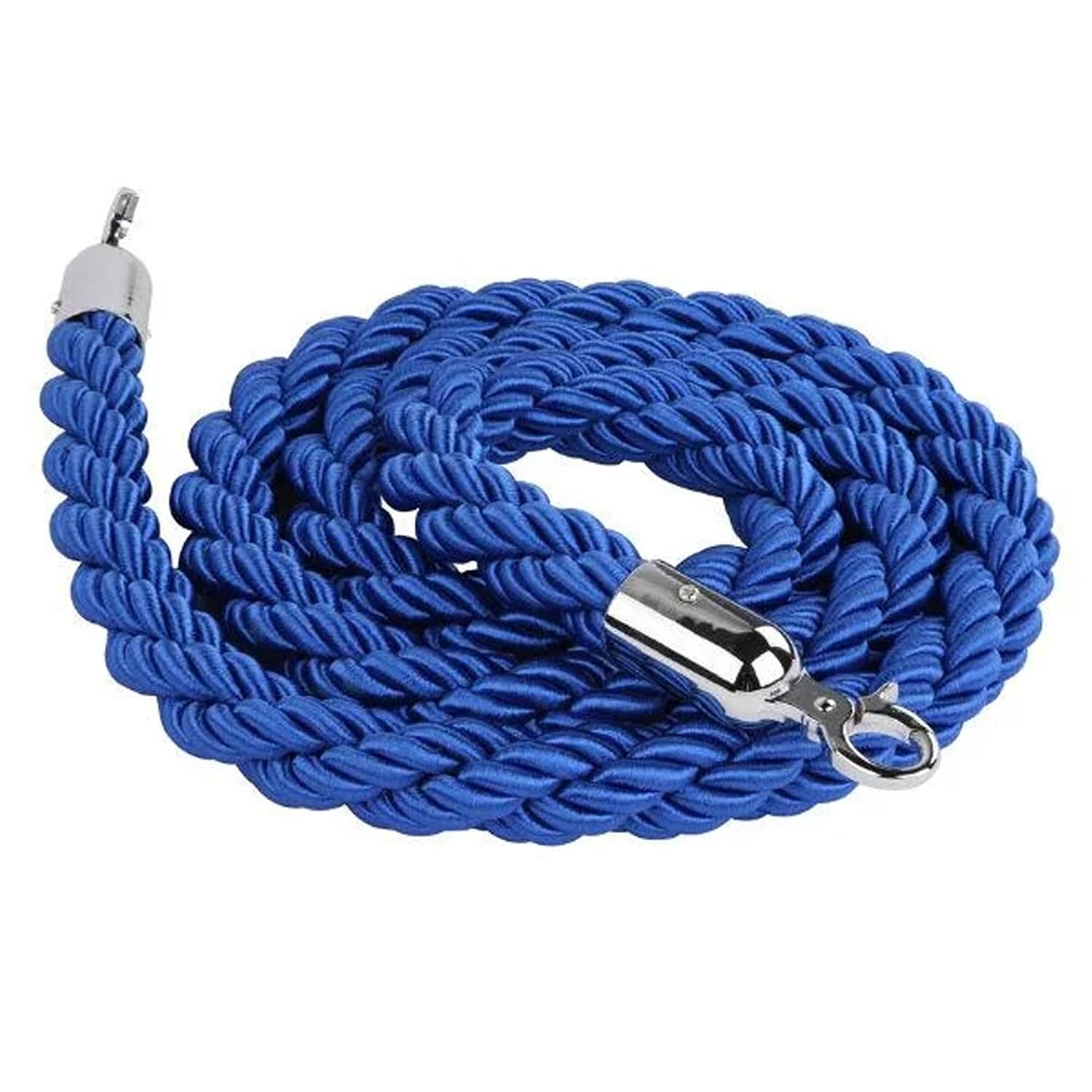 M&T Displays Blue Twisted Stanchion Rope 78.74 inch (2 m) with Silver Look Stainless Steel Snap Hooks Hotel Red Carpet Barrier Queue Divider Conferance Enterance Crowd Control