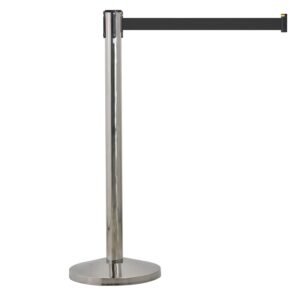 M&T Displays Chrome Crowd Control Stanchion Barriers Queue Post 37 inch High Safety Barrier Stands Line Dividers Retractable Black Belt 9.84' / 118 Inch Heavy Base Floor...
