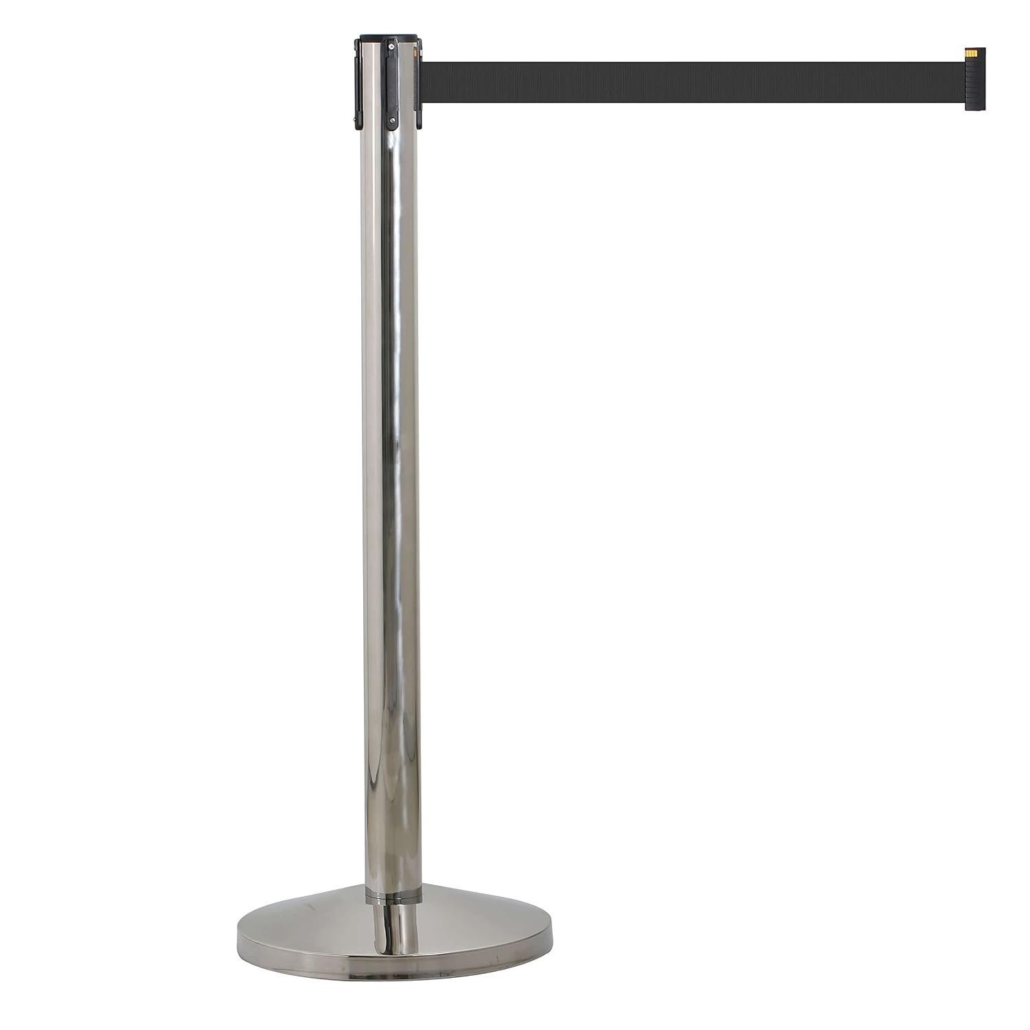 M&T Displays Chrome Crowd Control Stanchion Barriers Queue Post 37 inch High Safety Barrier Stands Line Dividers Retractable Black Belt 9.84' / 118 Inch Heavy Base Floor...