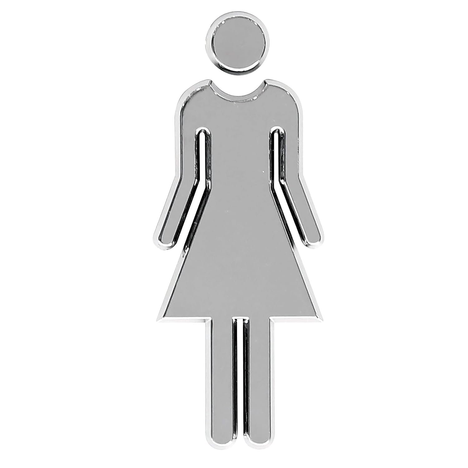 M&T Displays Chrome Look Modern Restroom Door Signs for Office Business Peel and Stick Self Adhesive Bathroom Decor Sign Woman Figure Signage Set (Women)