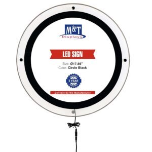 M&T Displays Circle Black LED Acrylic Sign Holder – Wall Mounted Edge-Lit Advertising Display Frame - Illuminated Poster Frame – Light Box for Office, Store, Cafe, Restaurant,...