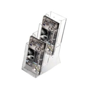 M&T Displays Clear Acrylic Brochure Leaflet Holder 4x6 Inch 4 Tier 4 Pockets Countertop Desktop Literature Rack Pamphlet Leaflet Flyer Card Display Stand Desk Organizer