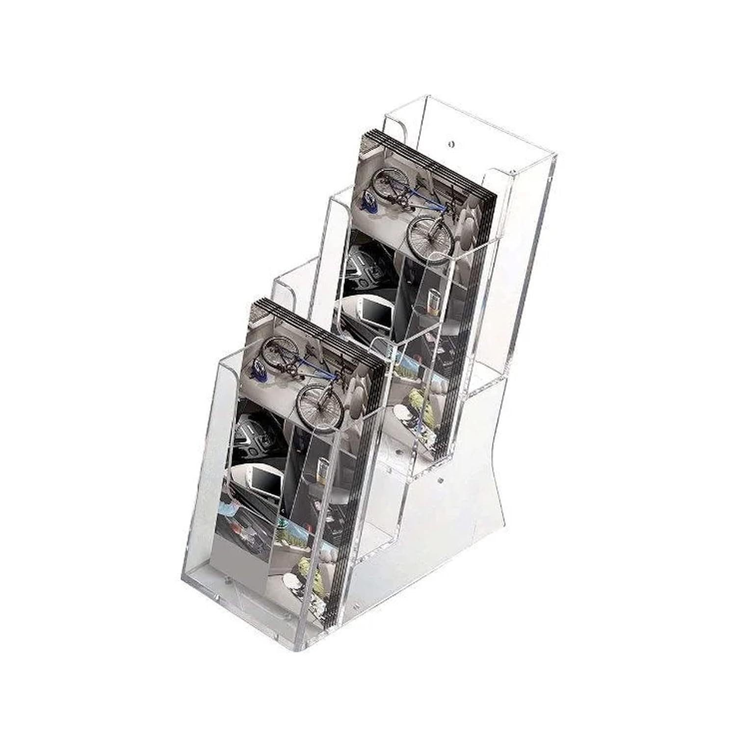 M&T Displays Clear Acrylic Brochure Leaflet Holder 4x6 Inch 4 Tier 4 Pockets Countertop Desktop Literature Rack Pamphlet Leaflet Flyer Card Display Stand Desk Organizer