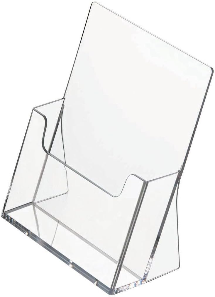 M&T Displays Clear Acrylic Brochure Leaflet Holder 5.5x8.5 Inch 1 Tier 1 Pockets Desktop or Wall Mounting Literature Rack Pamphlet Leaflet Flyer Card Display Stand Desk Organizer