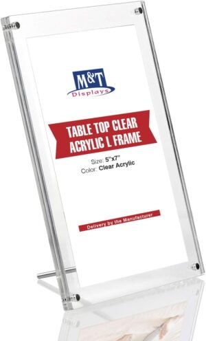 M&T Displays Clear Acrylic L Photo Frame 5x7 inch Picture Sign Holder Portrait Landscape Desktop Tabletop Brochure Advertising Leaflet Certificate Stand for Restaurant Hotel Office
