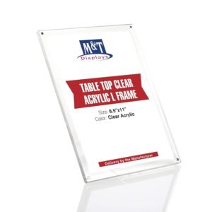 M&T Displays Clear Acrylic L Photo Frame 8.5x11 inch Picture Sign Holder Portrait Landscape Desktop Tabletop Brochure Advertising Leaflet Certificate Stand for Restaurant Hotel...