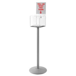 M&T Displays Clear Acrylic Pedestal Suggestion Box with Header Charity Donation Case with 3-Digit Combination Padlock Comment Storage Floor Standing Voting Ballot Container...