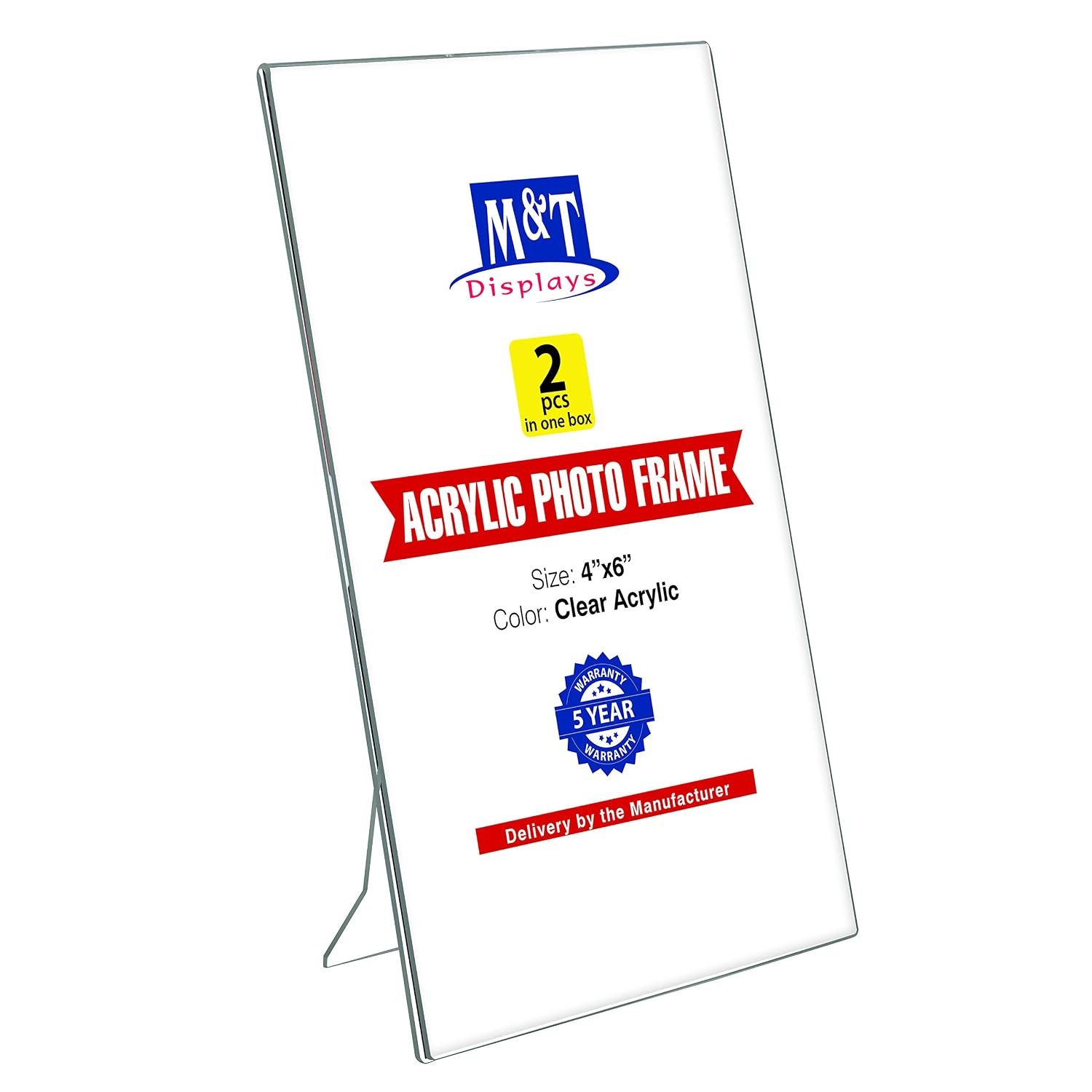 M&T Displays Clear Acrylic Photo Frame 4x6 inch Picture Sign Holder Portrait Desktop Table Stand Desk Menu Advertising Flyer for Restaurant Hotel Office (2 pack)
