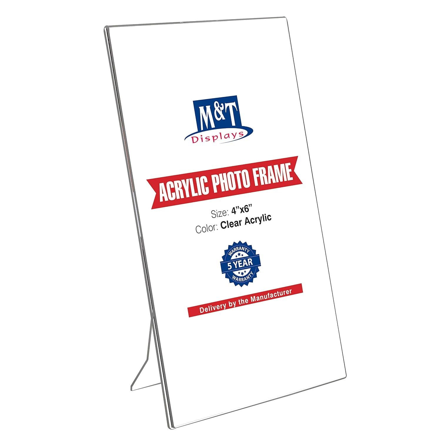 M&T Displays Clear Acrylic Photo Frame 4x6 inch Picture Sign Holder Portrait Desktop Table Stand Desk Menu Advertising Flyer for Restaurant Hotel Office