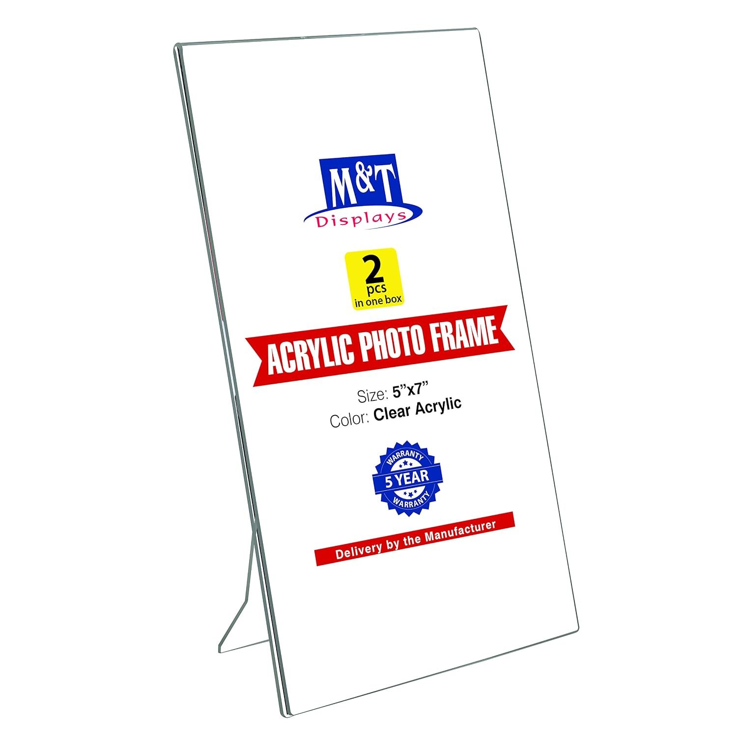 M&T Displays Clear Acrylic Photo Frame 5x7 inch Picture Sign Holder Portrait Desktop Table Stand Desk Menu Advertising Flyer for Restaurant Hotel Office (2 pack)